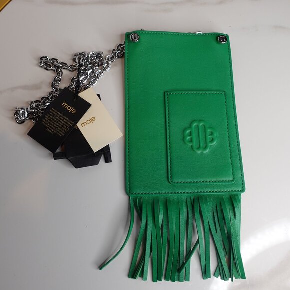 Maje Handbags - MAJE Leather Fringe chain strapped Phone Bag In green NEW